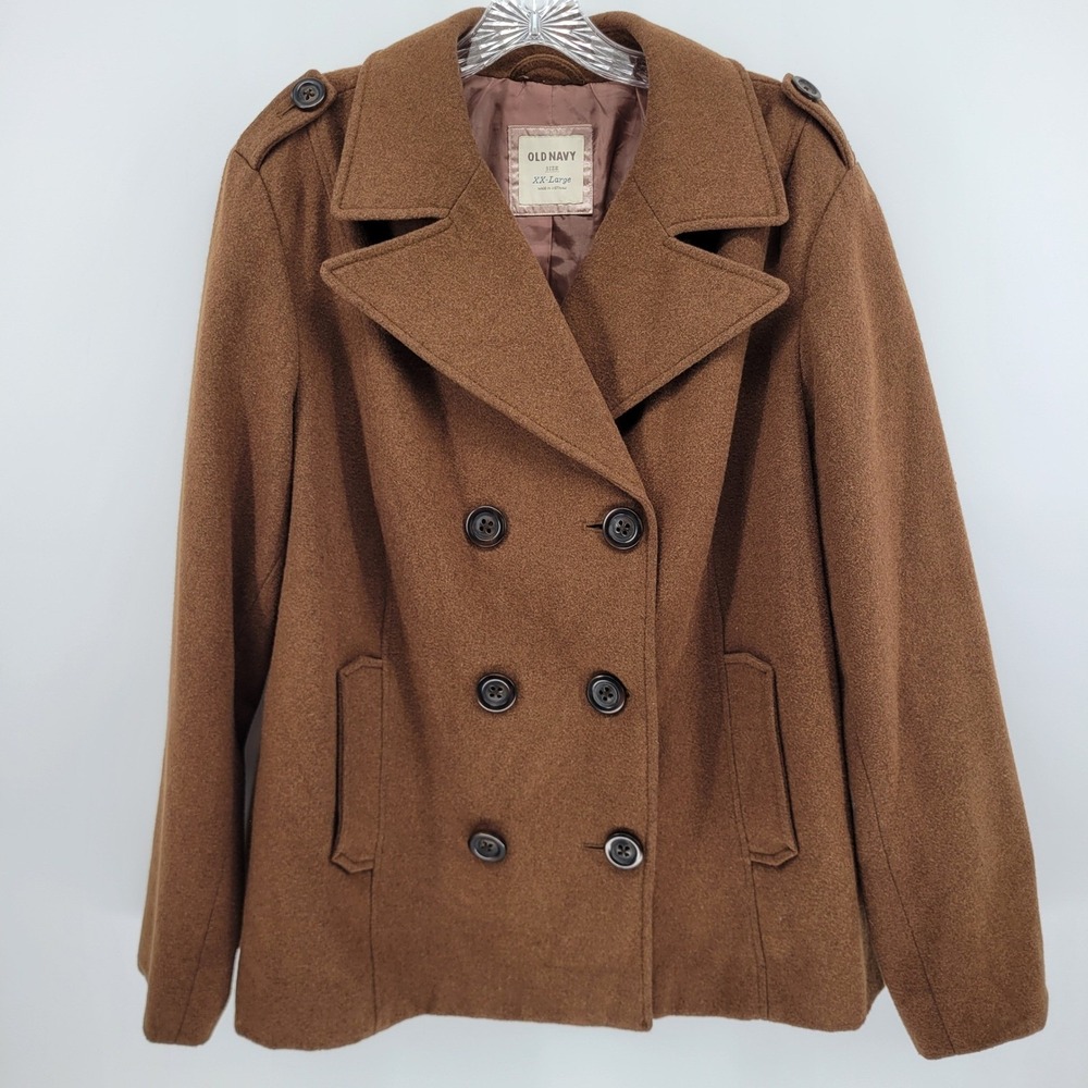 Old Navy Womens Brown Wool Blend Double Breasted Peacoat Jacket Size XXL